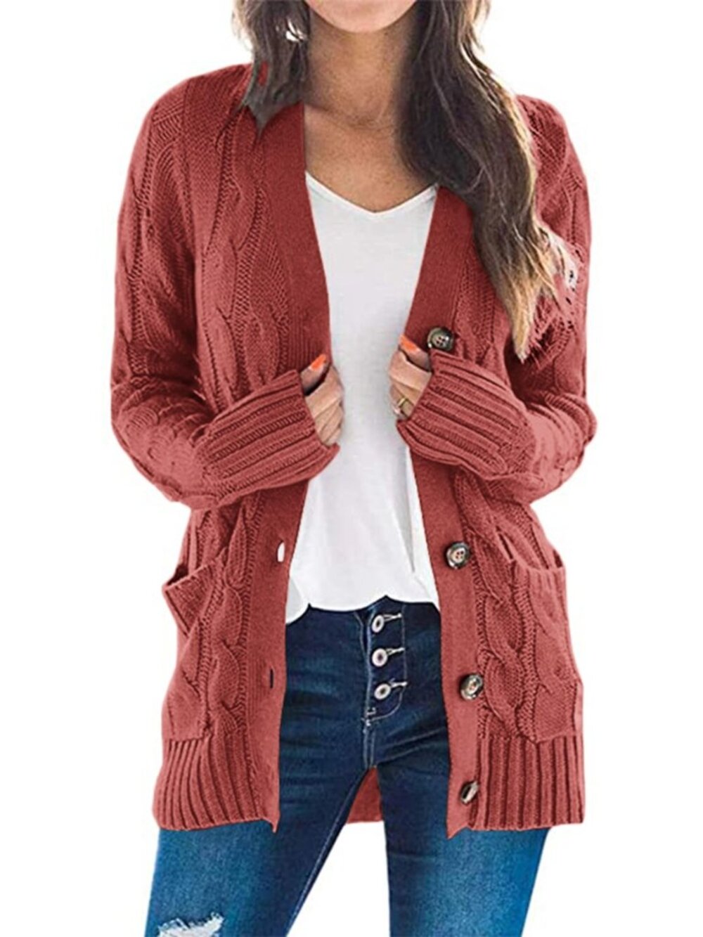 Women Chunky Cable Knit Cardigan Sweaters Fall Fashion Clothes